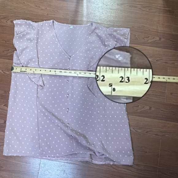 STARVNC Women Women Swiss Dot V Neck Button Flutter Sleeve Top - Picture 5 of 6